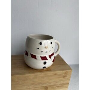 Williams Sonoma Snowman Mug 3.5” Ceramic Christmas Cup Red Scarf Holiday Cocoa